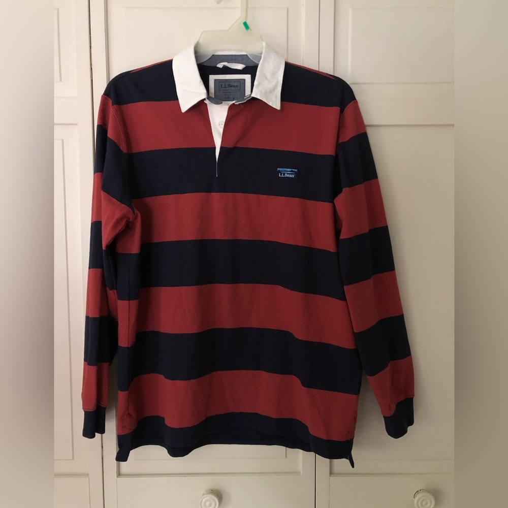 Classic LLBean long sleeve striped polo shirt perfect condition. Like new